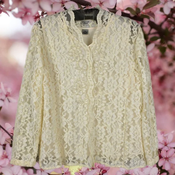 Laura Ashley Lace Blouse with Attached Camisole - Picture 1 of 13